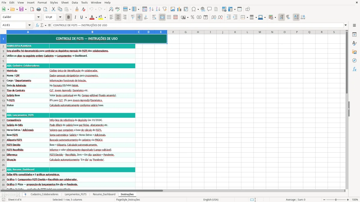 Captura de tela 4: Aba Instruções - Planilha Excel planilha controle fgts