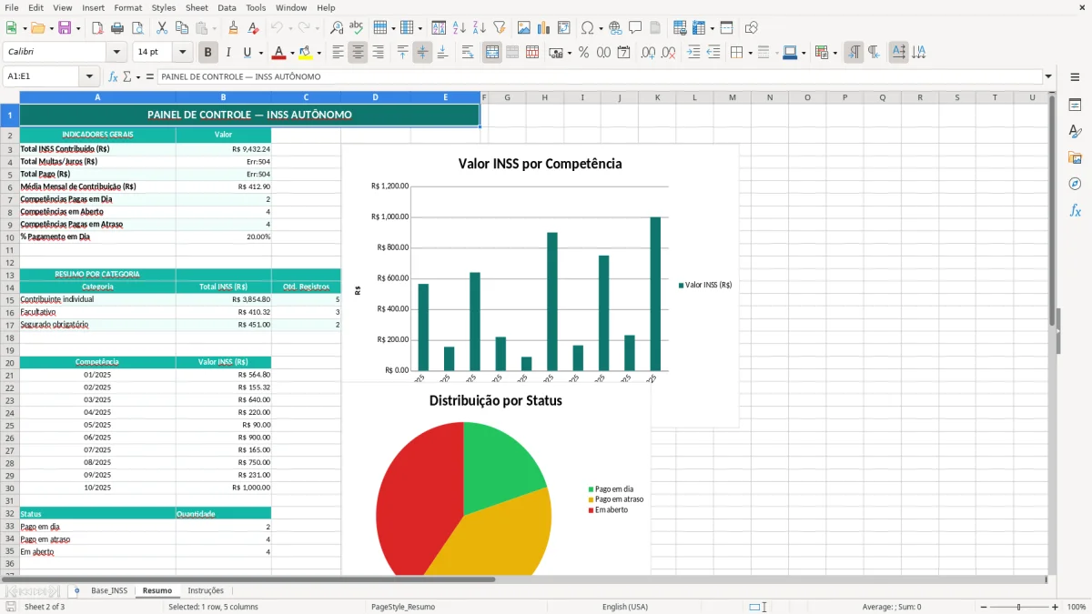 Captura de tela 2: Aba Resumo - Planilha Excel planilha inss autonomo