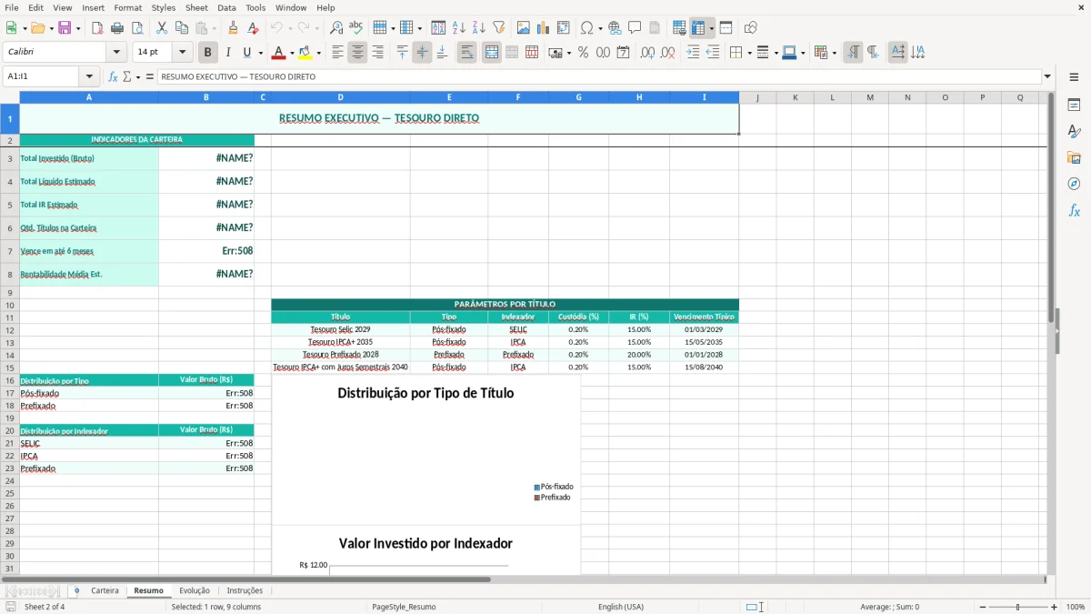 Captura de tela 2: Aba Resumo - Planilha Excel planilha tesouro direto