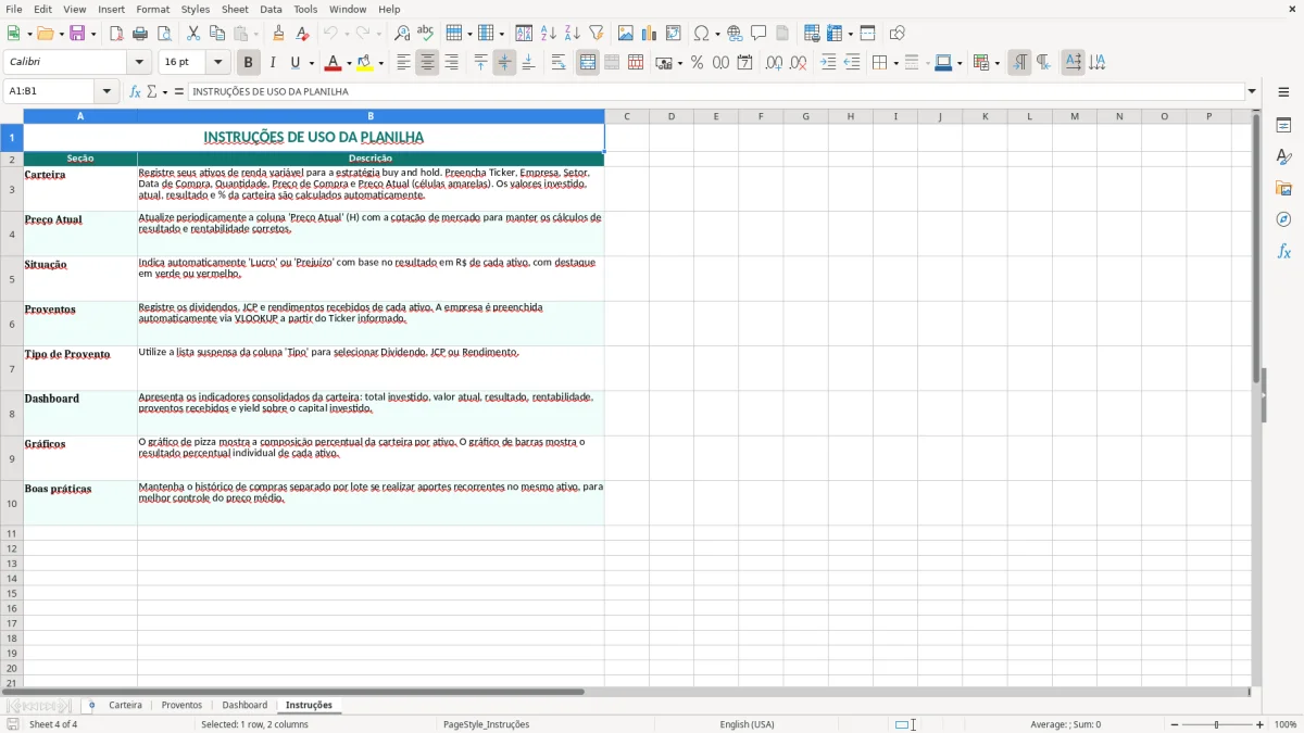Captura de tela 4: Aba Instruções - Planilha Excel planilha buy and hold