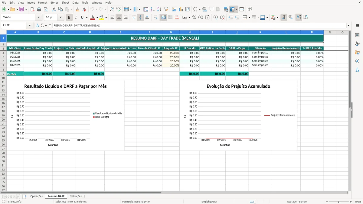 Captura de tela 2: Aba Resumo DARF - Planilha Excel planilha darf day trade