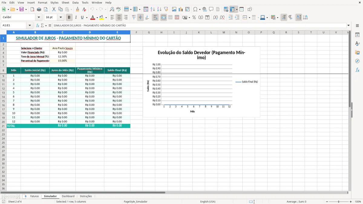 Captura de tela 2: Aba Simulador - Planilha Excel planilha juros do cartao de credito