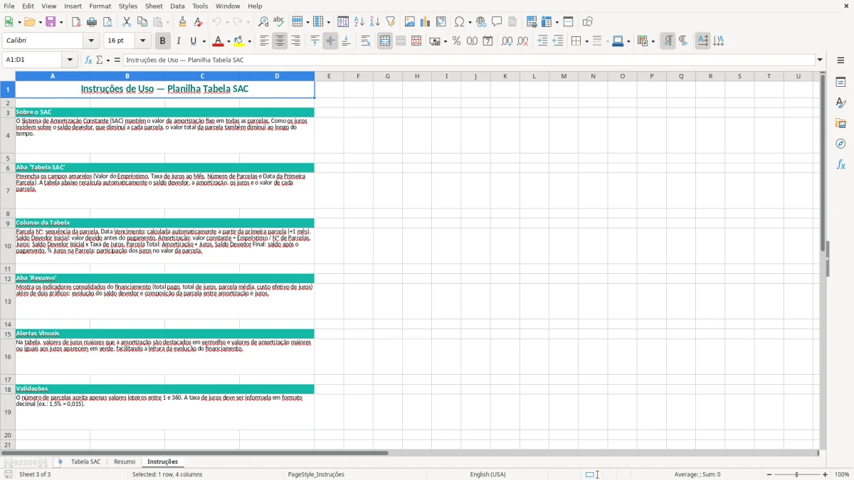 Captura de tela 3: Aba Instruções - Planilha Excel planilha tabela sac